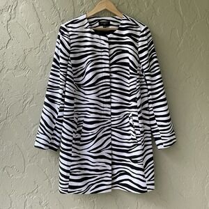 Talbots Woman 14W Women's Black & White Zebra Print Long Sleeve Coat Jacket NWT
